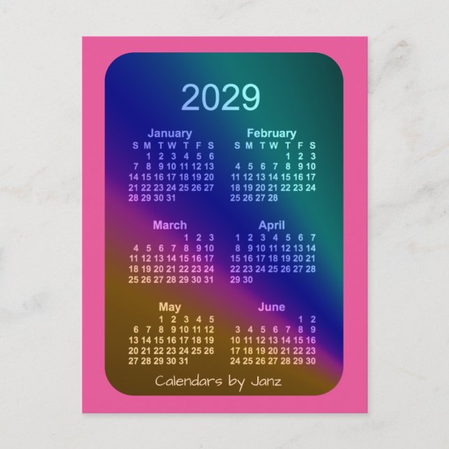 Postal Mini calendario Aurora Rosa 6 Meses 2029 de Janz (Anverso)