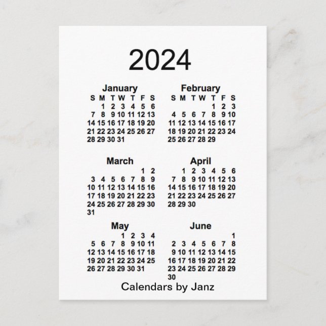 Postal Mini calendario blanco de 6 meses 2024, de Janz (Anverso)