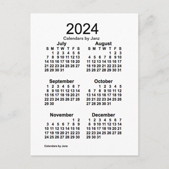 Postal Mini calendario blanco de 6 meses 2024, de Janz (Anverso)