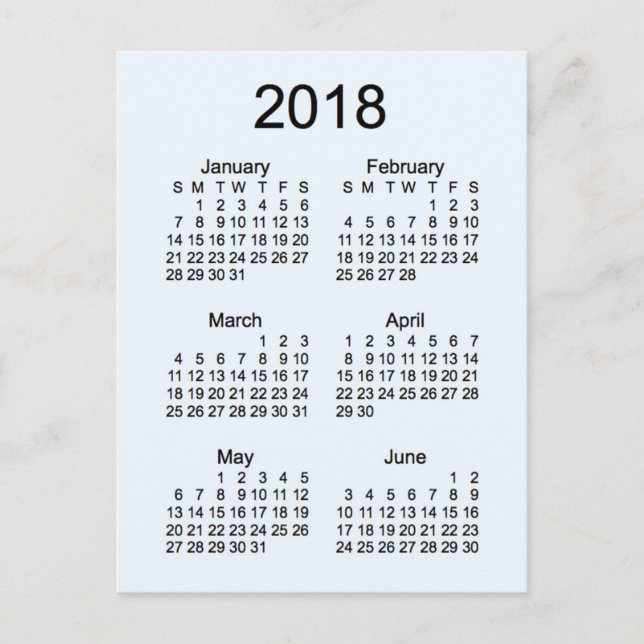 Postal Mini Calendario de 6 meses de 2018 (Anverso)