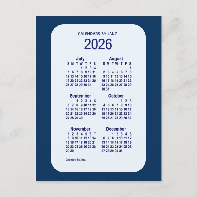 Postal Mini Calendario de 6 meses de Alice Blue 2026, de  (Anverso)