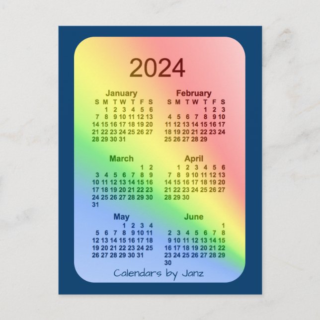 Postal Mini Calendario de 6 meses del Rainbow Blue 2024,  (Anverso)