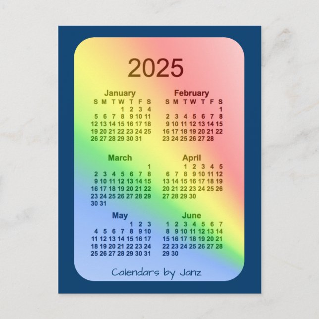 Postal Mini Calendario de 6 meses del Rainbow Blue 2025,  (Anverso)