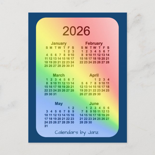 Postal Mini Calendario de 6 meses del Rainbow Blue 2026,  (Anverso)