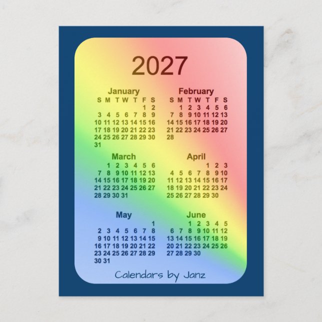 Postal Mini Calendario de 6 meses del Rainbow Blue 2027,  (Anverso)