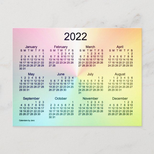 Postal Mini calendario de la Recoleta Shimmer 2022 de Jan (Anverso)