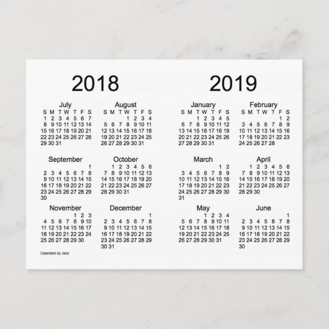 Postal Mini calendario escolar 2018-2019, de Janz (Anverso)