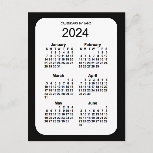 Postal Mini calendario negro de 6 meses 2024, de Janz (Anverso)