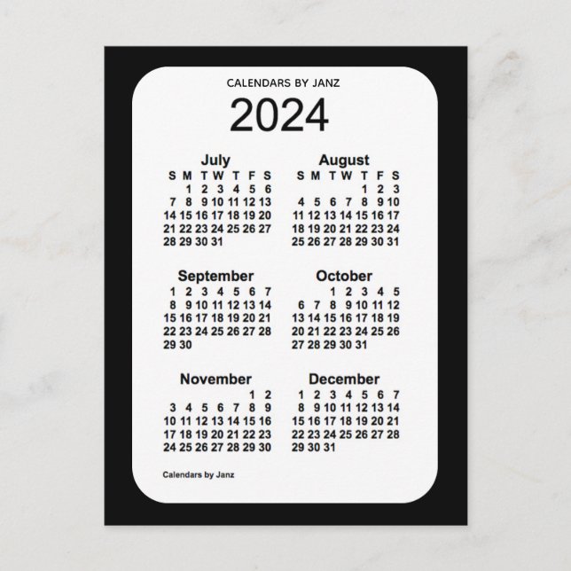 Postal Mini calendario negro de 6 meses 2024, de Janz (Anverso)