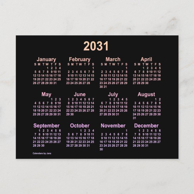 Postal Mini Calendario Neon Ipanema 2031 de Janz (Anverso)