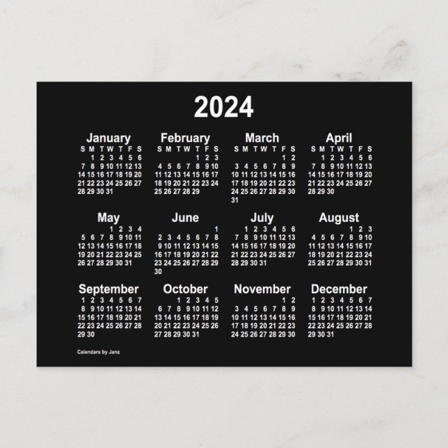 Postal Mini Calendario Neon White 2024 de Janz (Anverso)