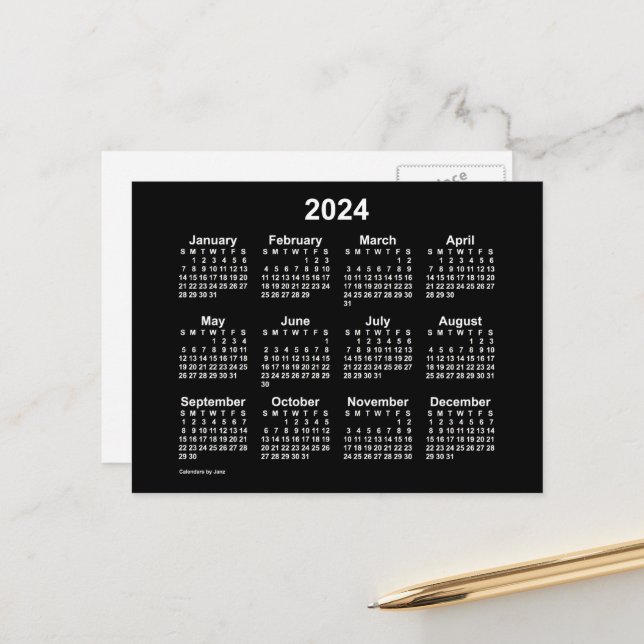 Postal Mini Calendario Neon White 2024 de Janz Postcard (Anverso/Reverso In Situ)