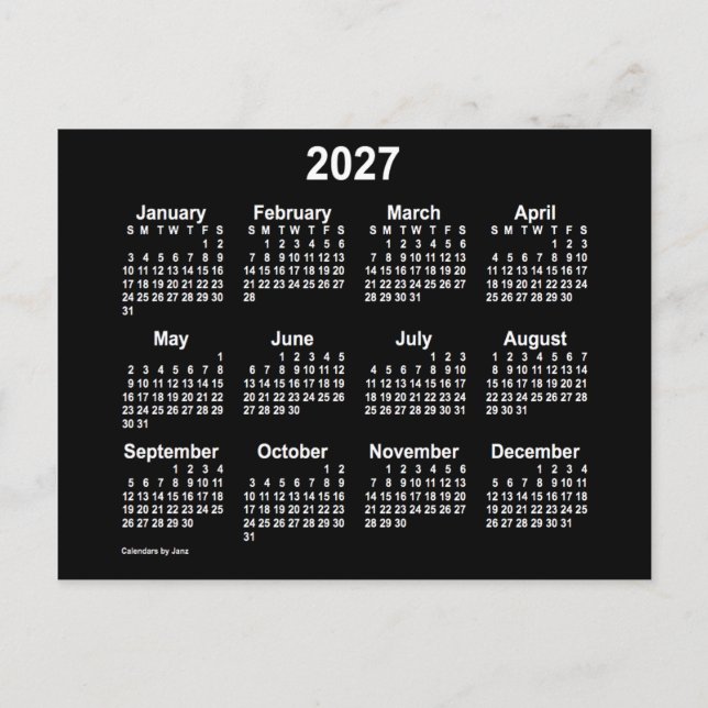 Postal Mini Calendario Neon White 2027 de Janz (Anverso)