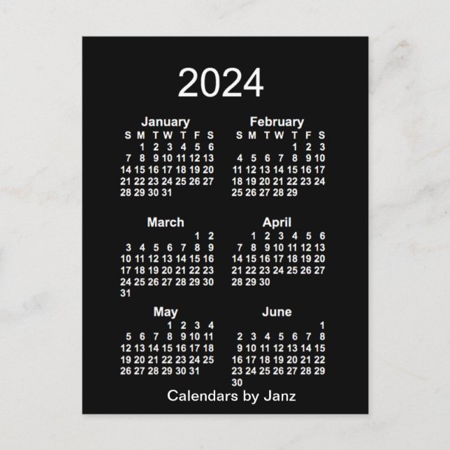 Postal Mini Calendario Neon White de 6 meses 2024, de Jan (Anverso)