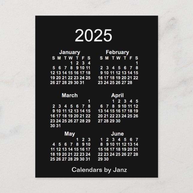 Postal Mini Calendario Neon White de 6 meses 2025, de Jan (Anverso)