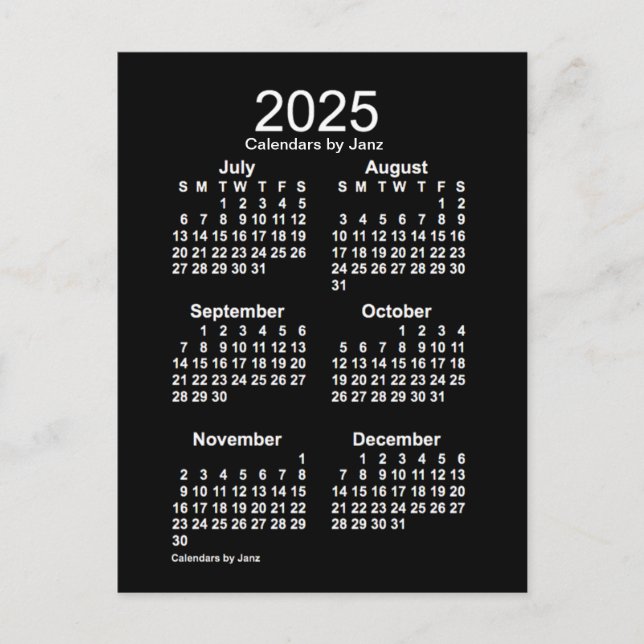 Postal Mini Calendario Neon White de 6 meses 2025, de Jan (Anverso)
