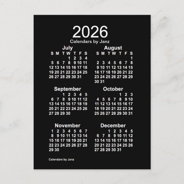Postal Mini Calendario Neon White de 6 meses 2026, de Jan (Anverso)