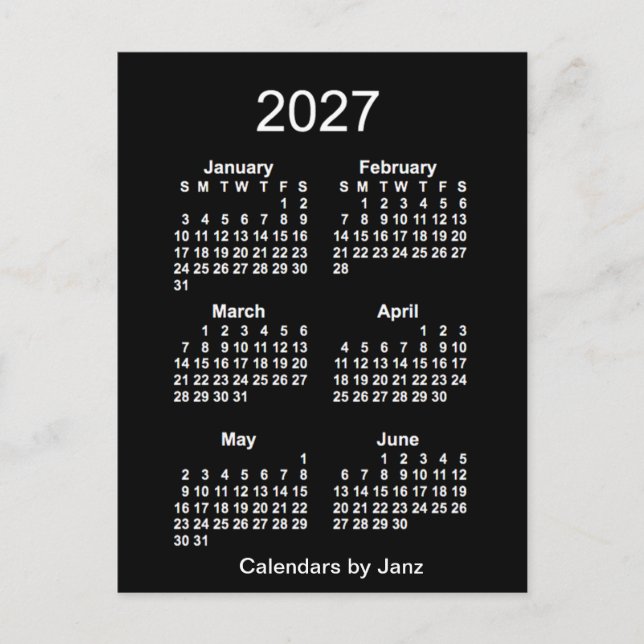 Postal Mini Calendario Neon White de 6 meses 2027, de Jan (Anverso)