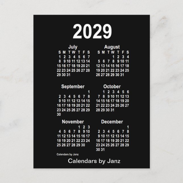 Postal Mini Calendario Neon White de 6 meses 2029, de Jan (Anverso)