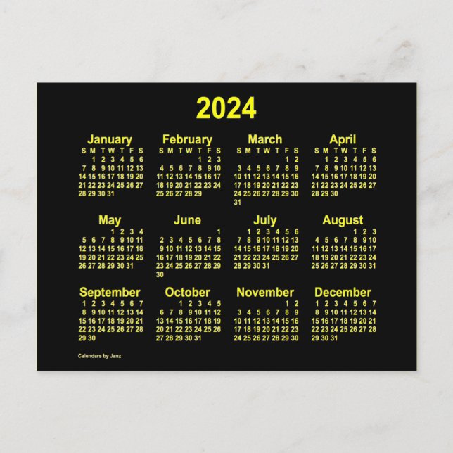 Postal Mini calendario Neon Yellow 2024, de Janz (Anverso)