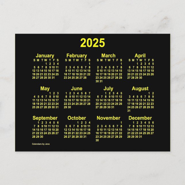 Postal Mini calendario Neon Yellow 2025, de Janz (Anverso)
