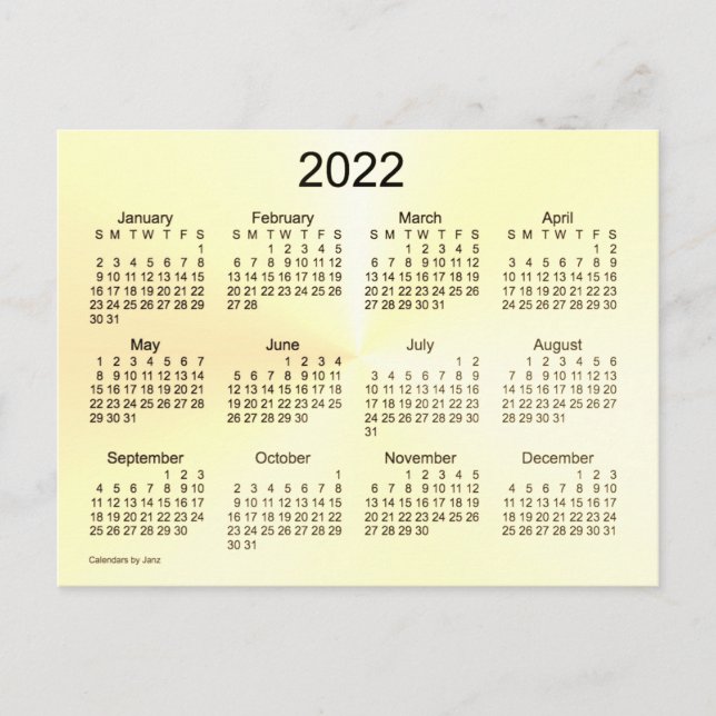 Postal Mini Calendario Sepia Shimmer 2022 de Janz (Anverso)
