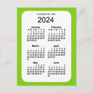 Postal Mini calendario verde amarillo 2024 de 6 meses, de