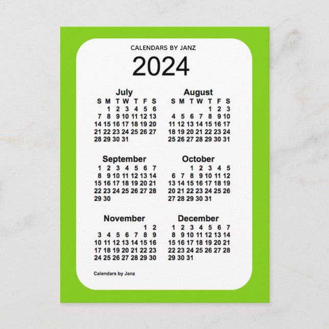 Postal Mini calendario verde amarillo 2024 de 6 meses, de (Anverso)