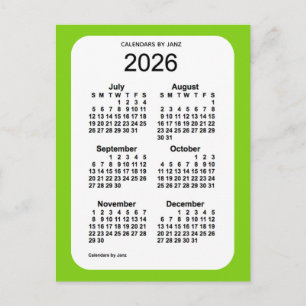 Postal Mini calendario verde amarillo 2026 de 6 meses, de