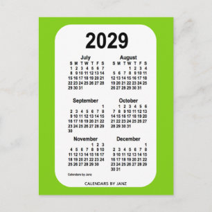 Postal Mini calendario verde amarillo 2029 de 6 meses, de