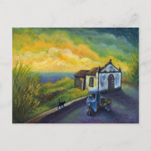 Postal Mini gato de arte Fantasía cielo amarillo Fauve Oc