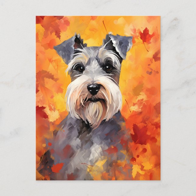 Postal Miniatura de Schnauzer Otoño Día de Acción de Grac (Anverso)