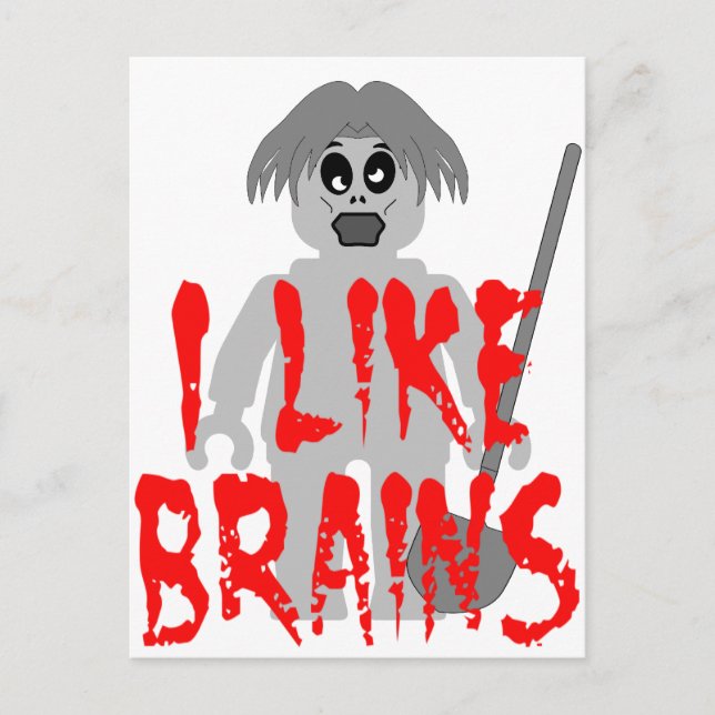Postal Minifig zombie 'Me gustan los cerebros' (Anverso)