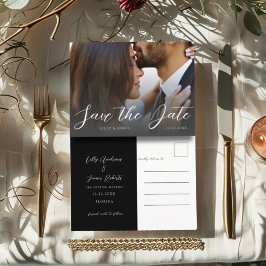Postal Minimal Black & White Photo Save the Date Wedding 