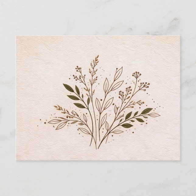 Postal Minimal Boho Botanical Line Art Leaf Illustration (Anverso)