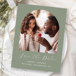 Postal Minimal Boho Foto Arco Verde Salvia Save the Date