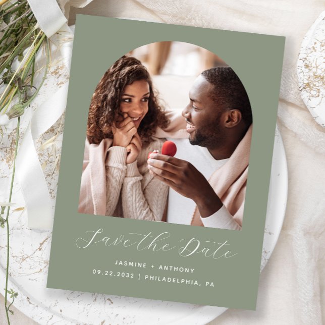 Postal Minimal Boho Foto Arco Verde Salvia Save the Date (Subido por el creador)