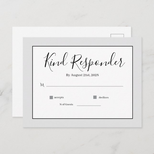 Postal Minimal Elegant Wedding RSVP Postcard (Anverso / Reverso)