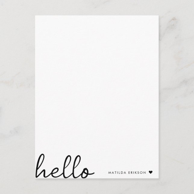 Postal Minimal Hola | Corazón Moderno Limpio Blanco (Anverso)