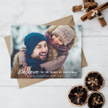 Postal minimal script photo christmas greeting card<br><div class="desc">a modern look with a holiday image and white text</div>