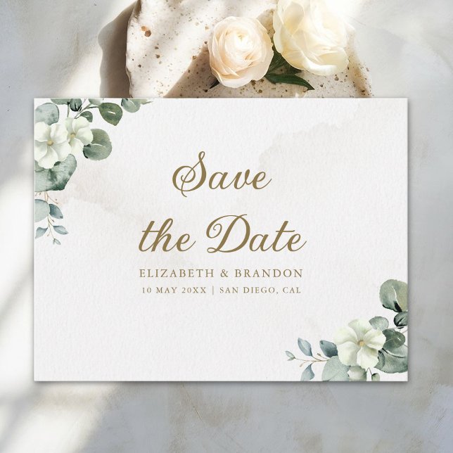 Postal Minimalist Boho Eucalyptus & White Floral  (Subido por el creador)