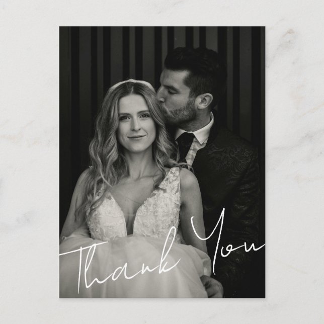 Postal Minimalist Elegant Wedding Photo Custom Thank You (Anverso)
