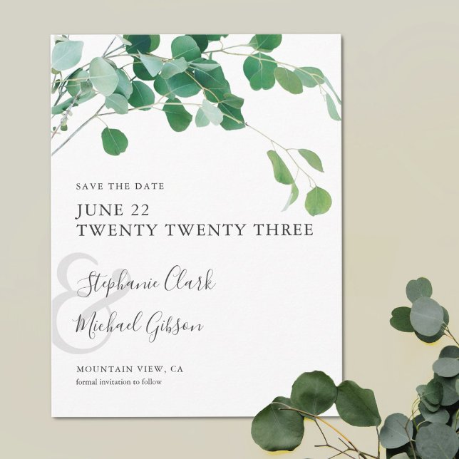 Postal Minimalist Green Leaves Save the Date (Subido por el creador)