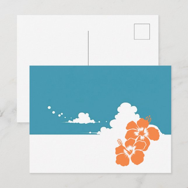 Postal Minimalist Hawaii Hibiscus & Summer Clouds (Anverso / Reverso)