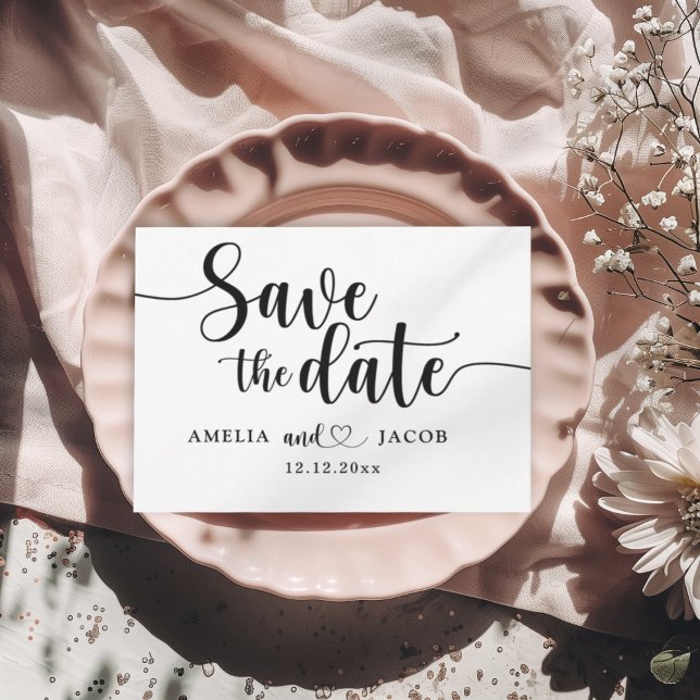 Postal Minimalist Save the Date Black & White Postcard (Subido por el creador)