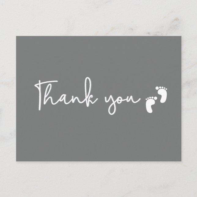 Postal Minimalist simple Baby shower thank you Mod Grey (Anverso)