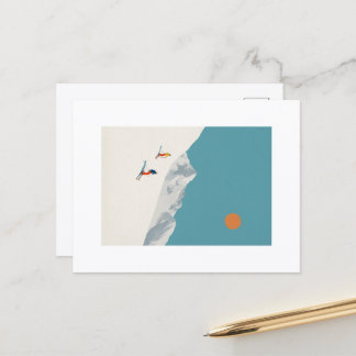 Postal Minimalist Ski Art Print – Retro Alpine Skiers in