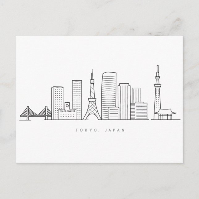 Postal Minimalist Tokyo Skyline Illustration (Anverso)