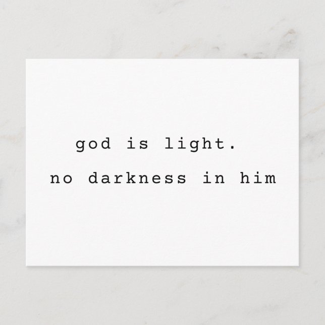 Postal Minimalist Typographic God is Light Postcard (Anverso)