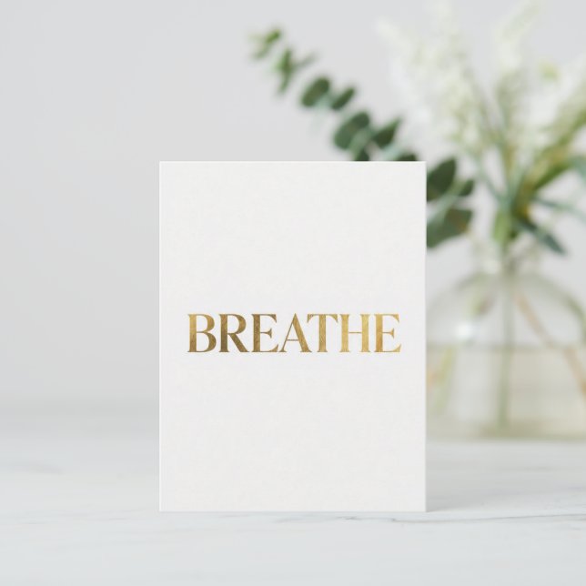 Postal Minimalist typography with gold word breathe (Anverso de pie)